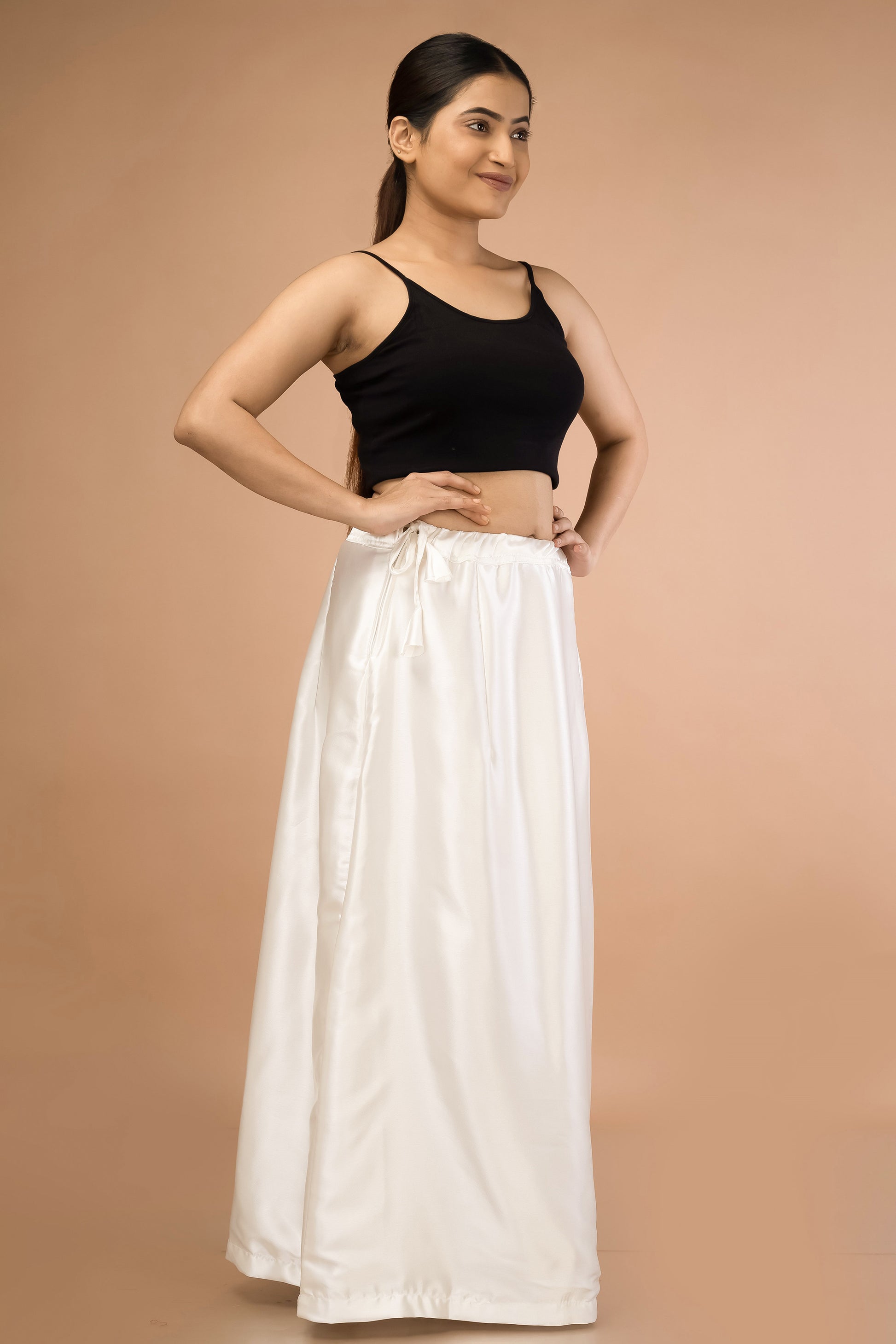 White Classic Satin Petticoat - Sarla Creations