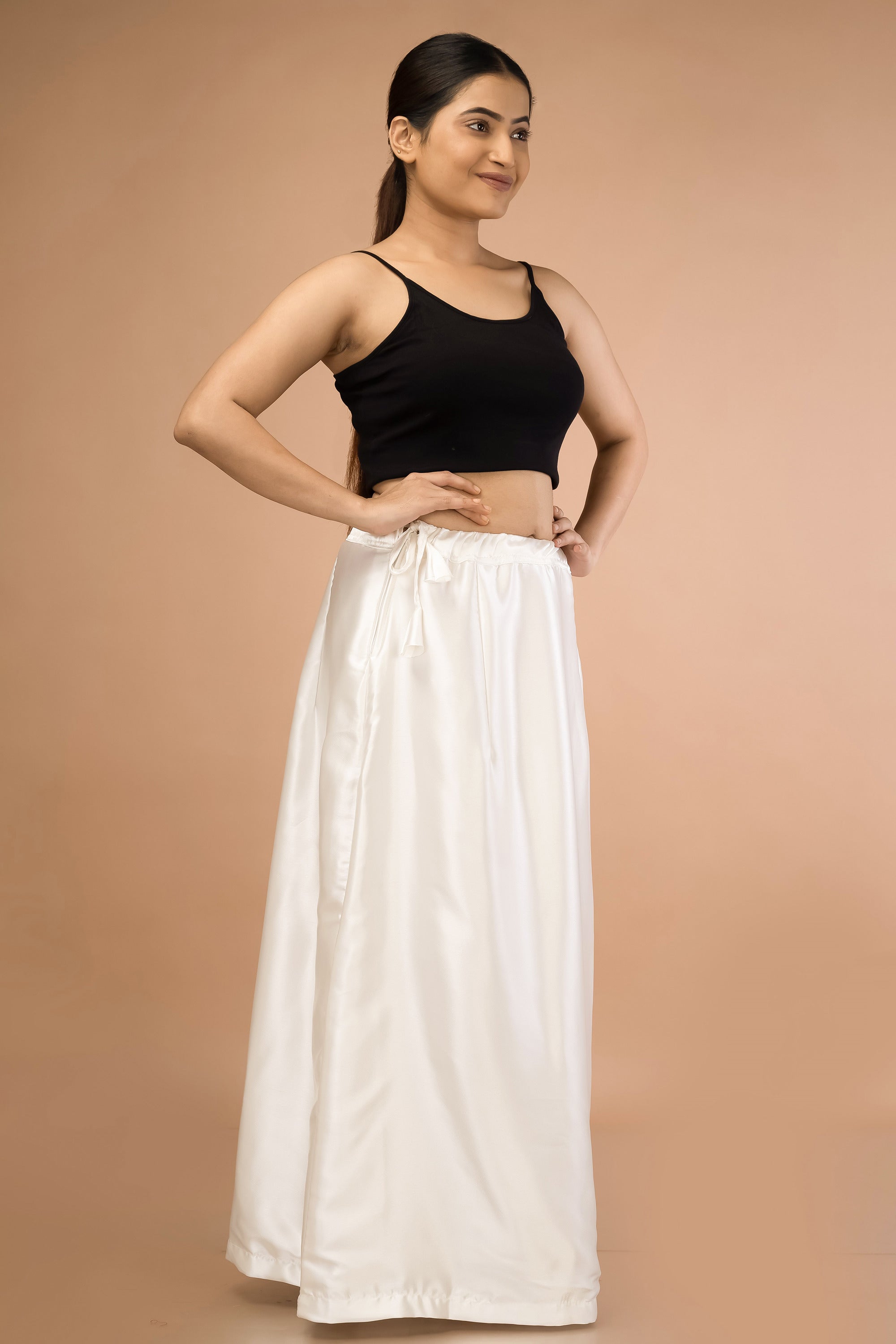 White Classic Satin Petticoat - Sarla Creations