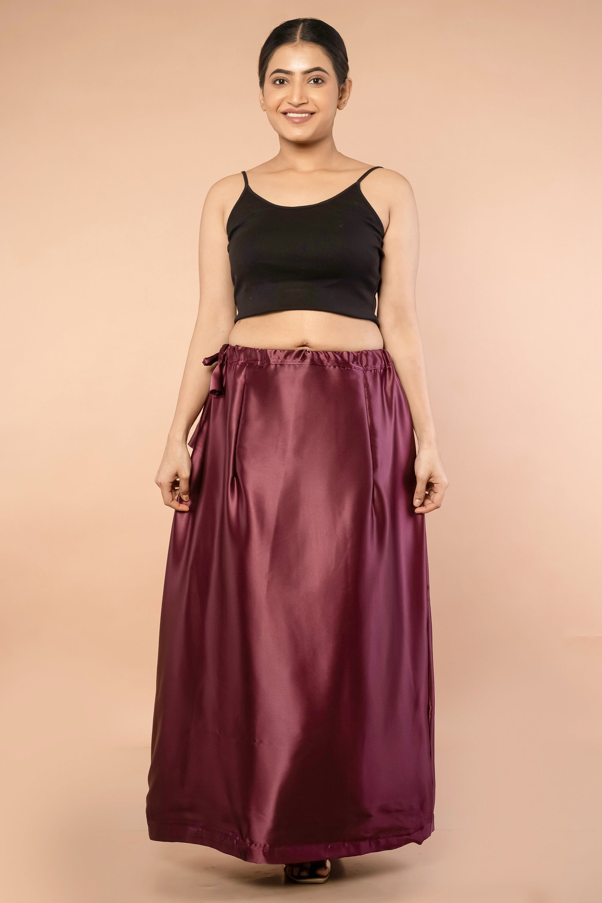 Wine Satin Petticoat - Sarla Creations