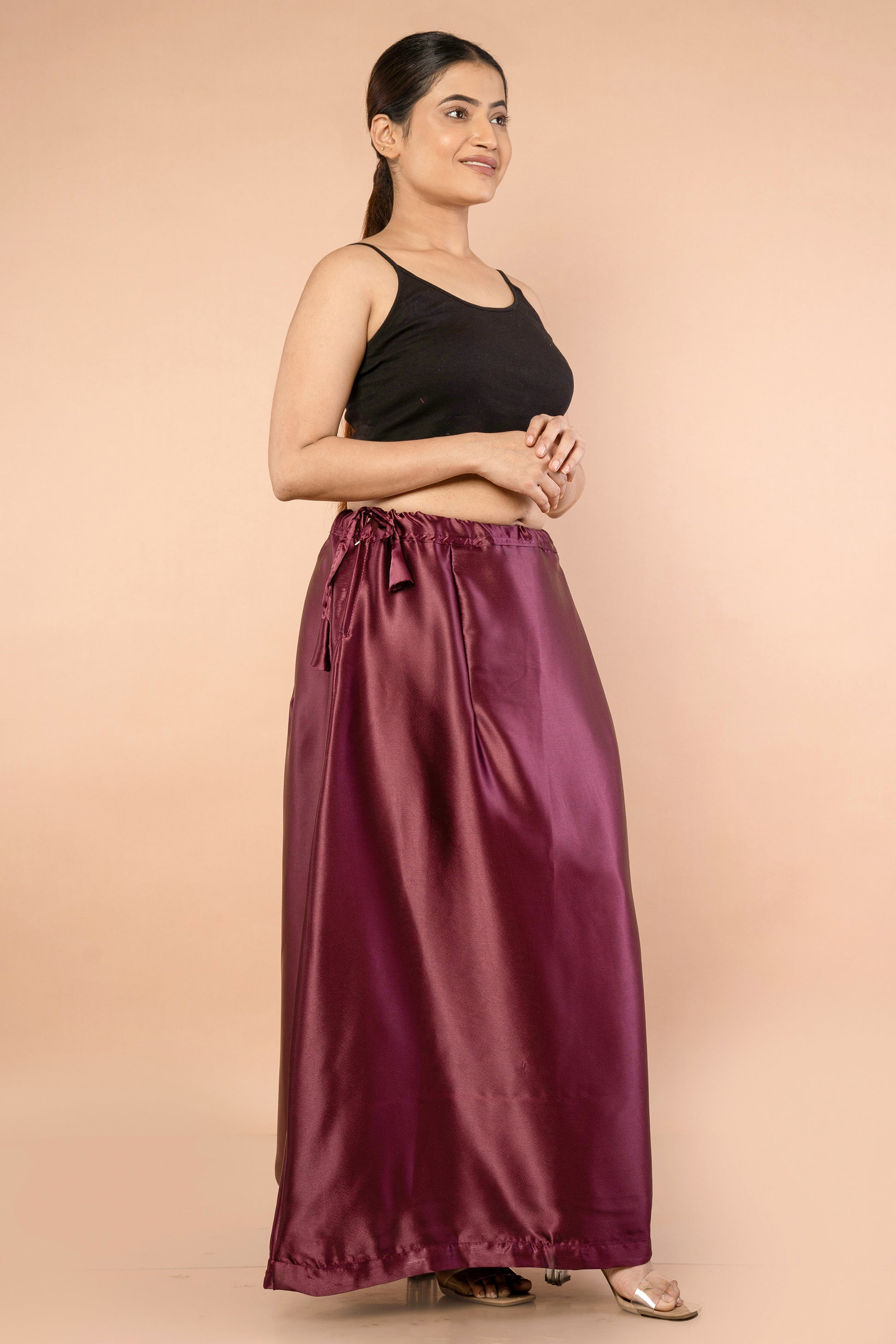 Wine Satin Petticoat - Sarla Creations