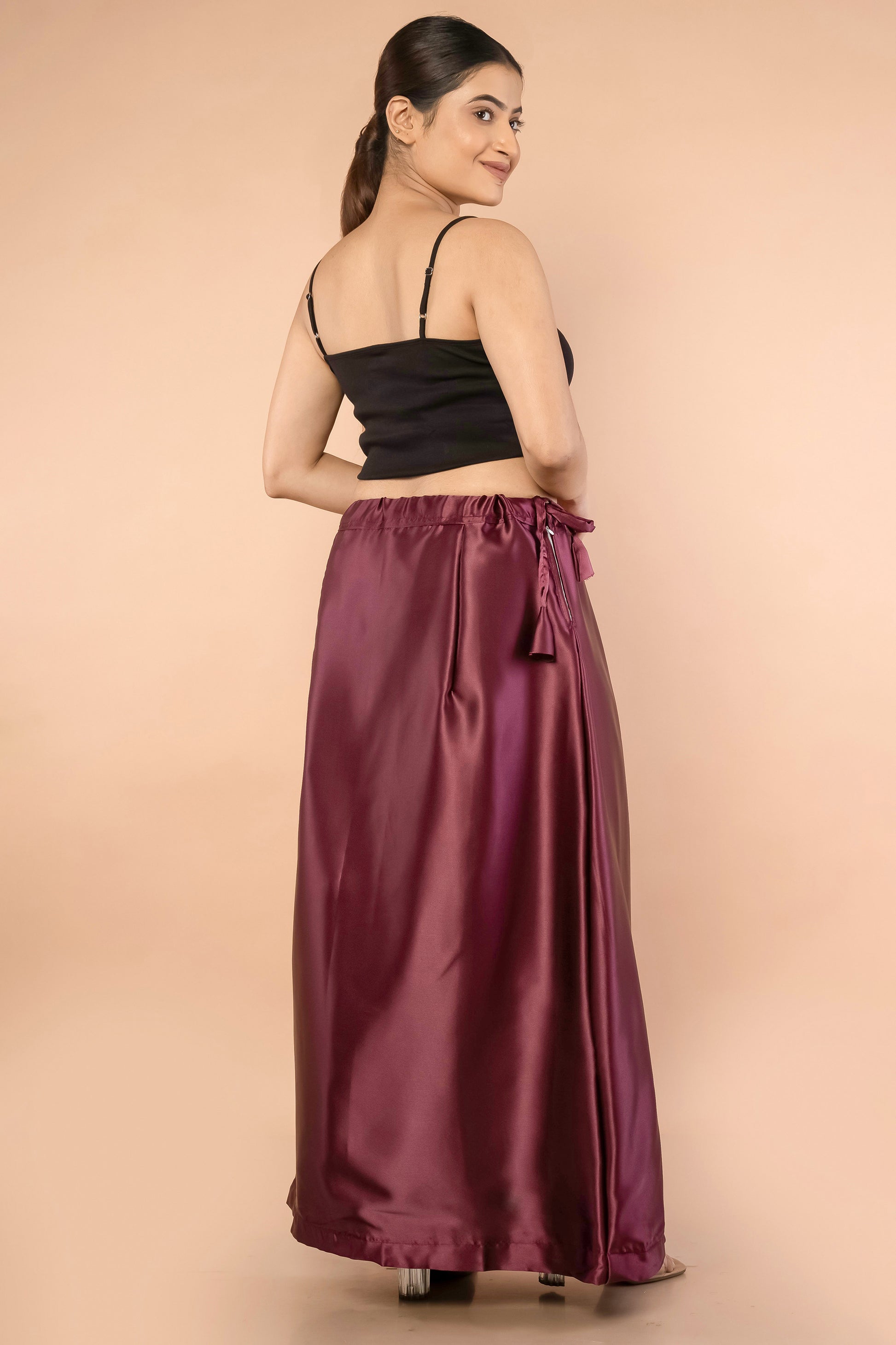 Wine Satin Petticoat - Sarla Creations