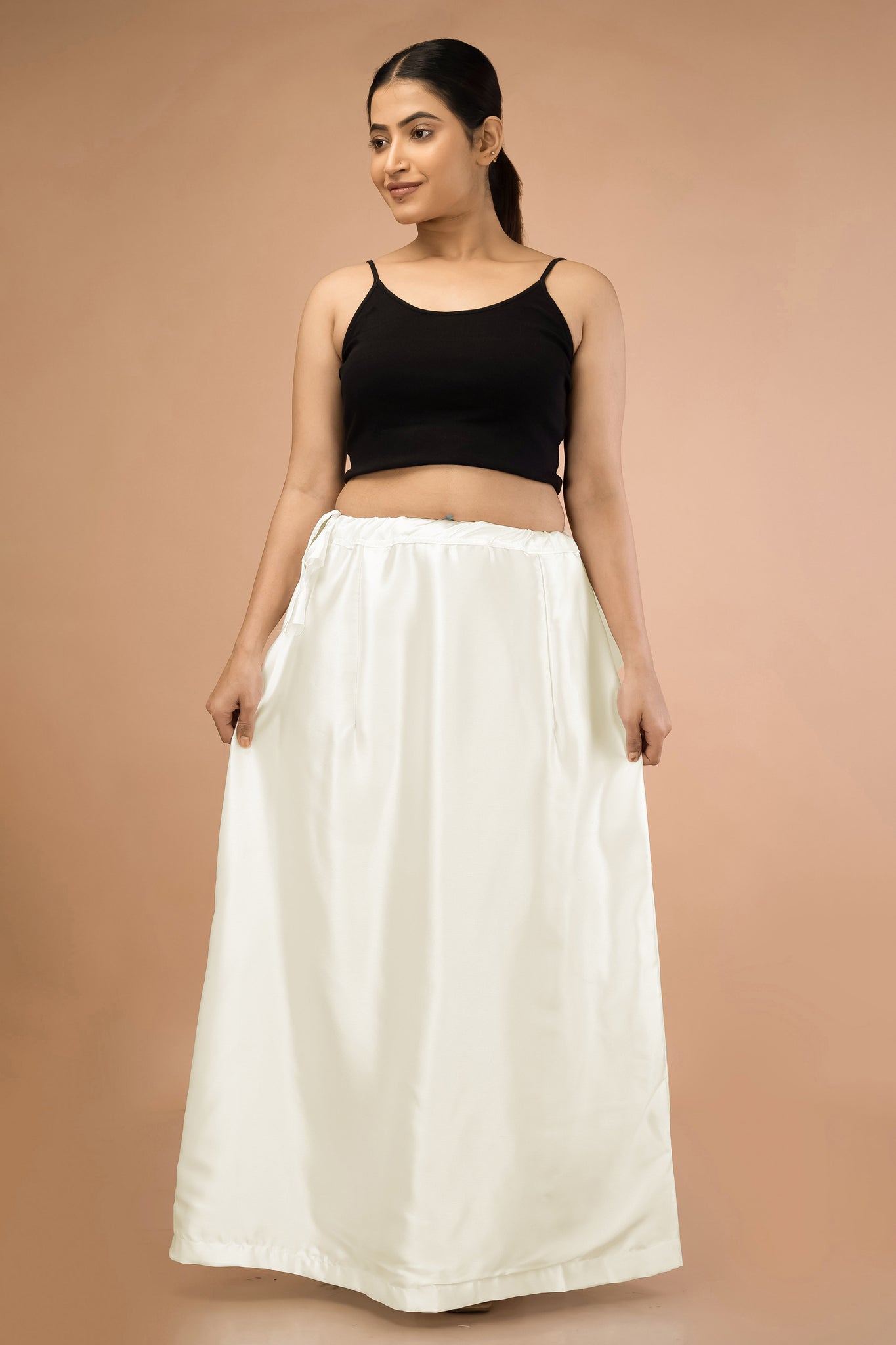 Offwhite Satin Petticoat - Sarla Creations