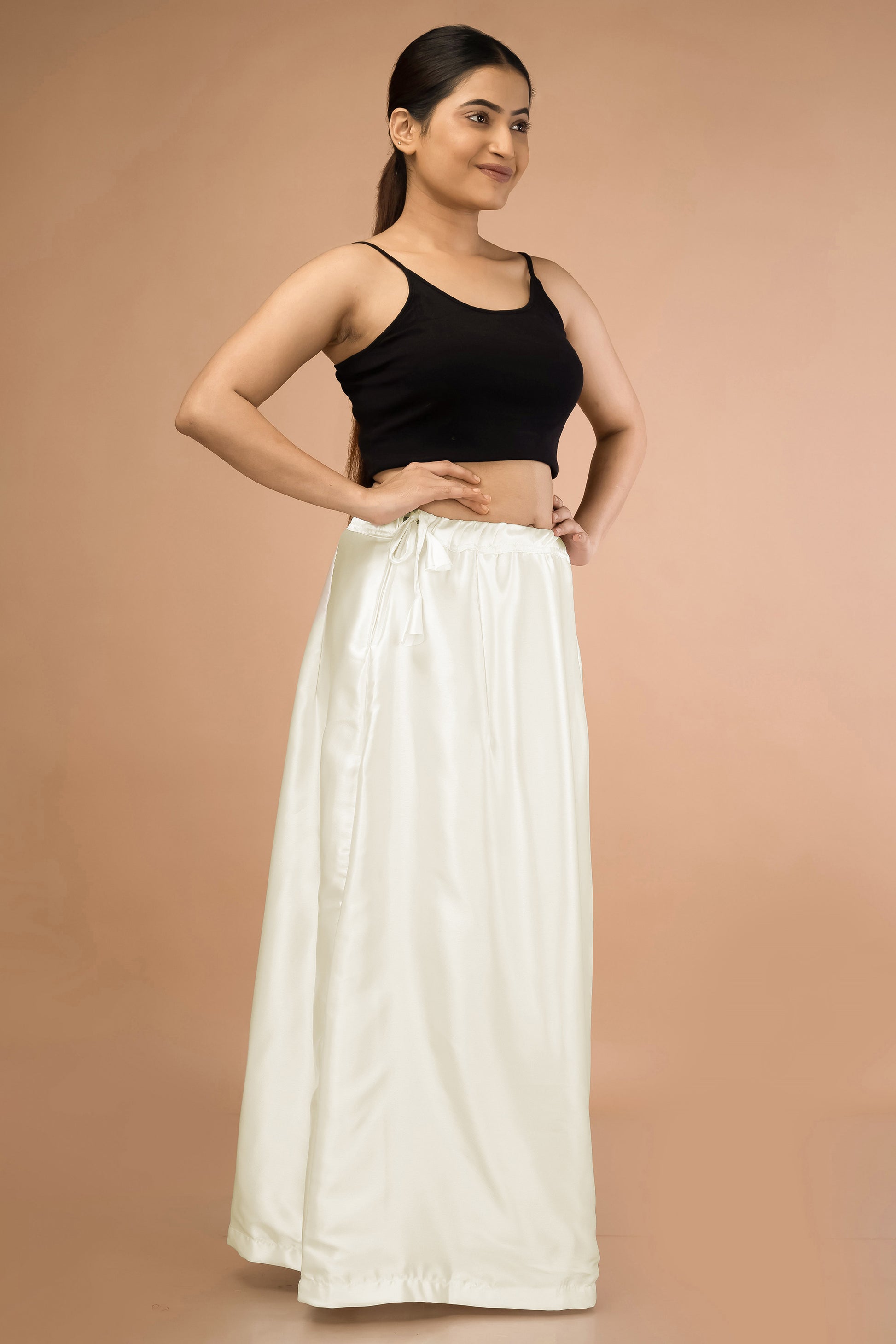 Offwhite Satin Petticoat - Sarla Creations