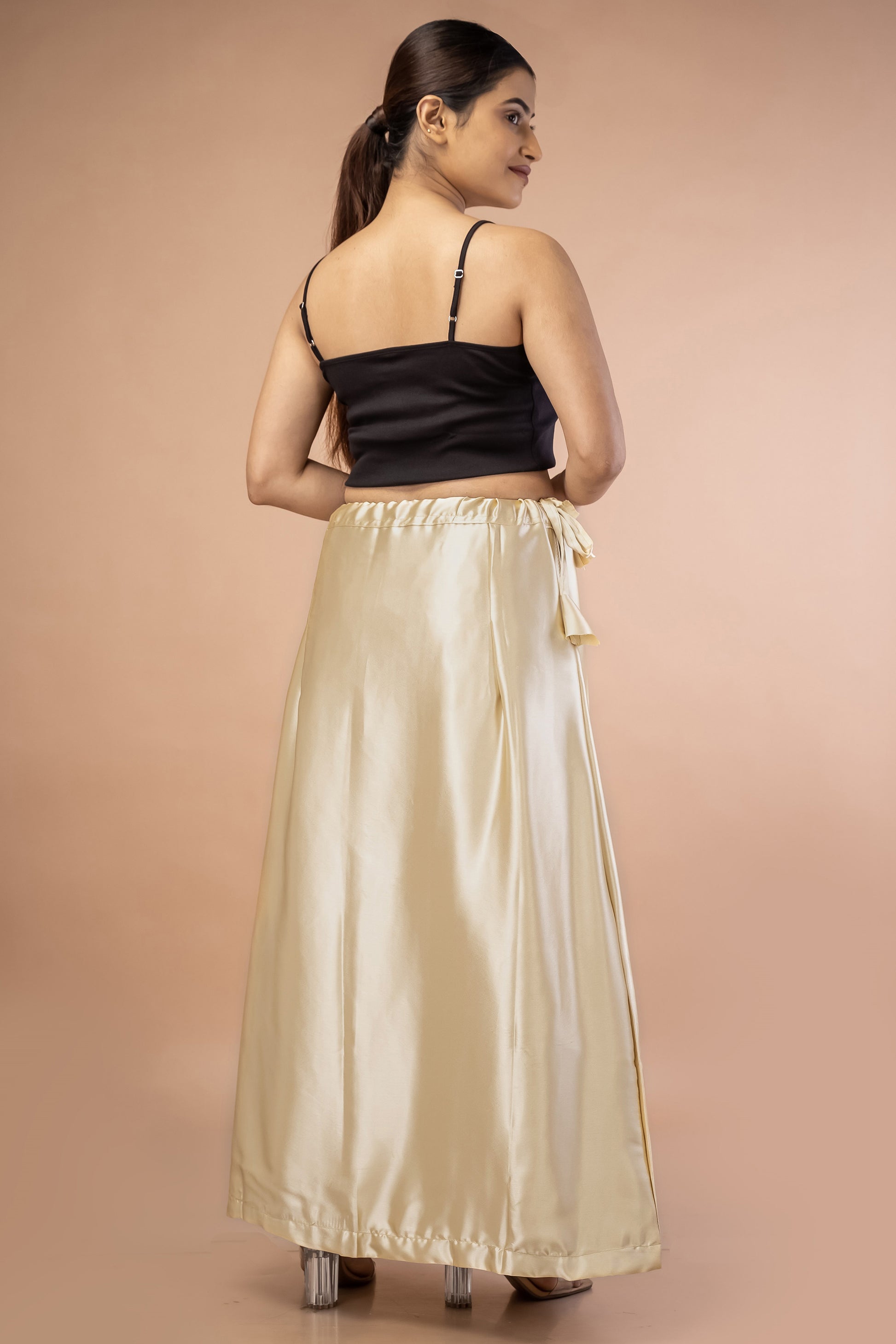Beige Satin Petticoat - Sarla Creations