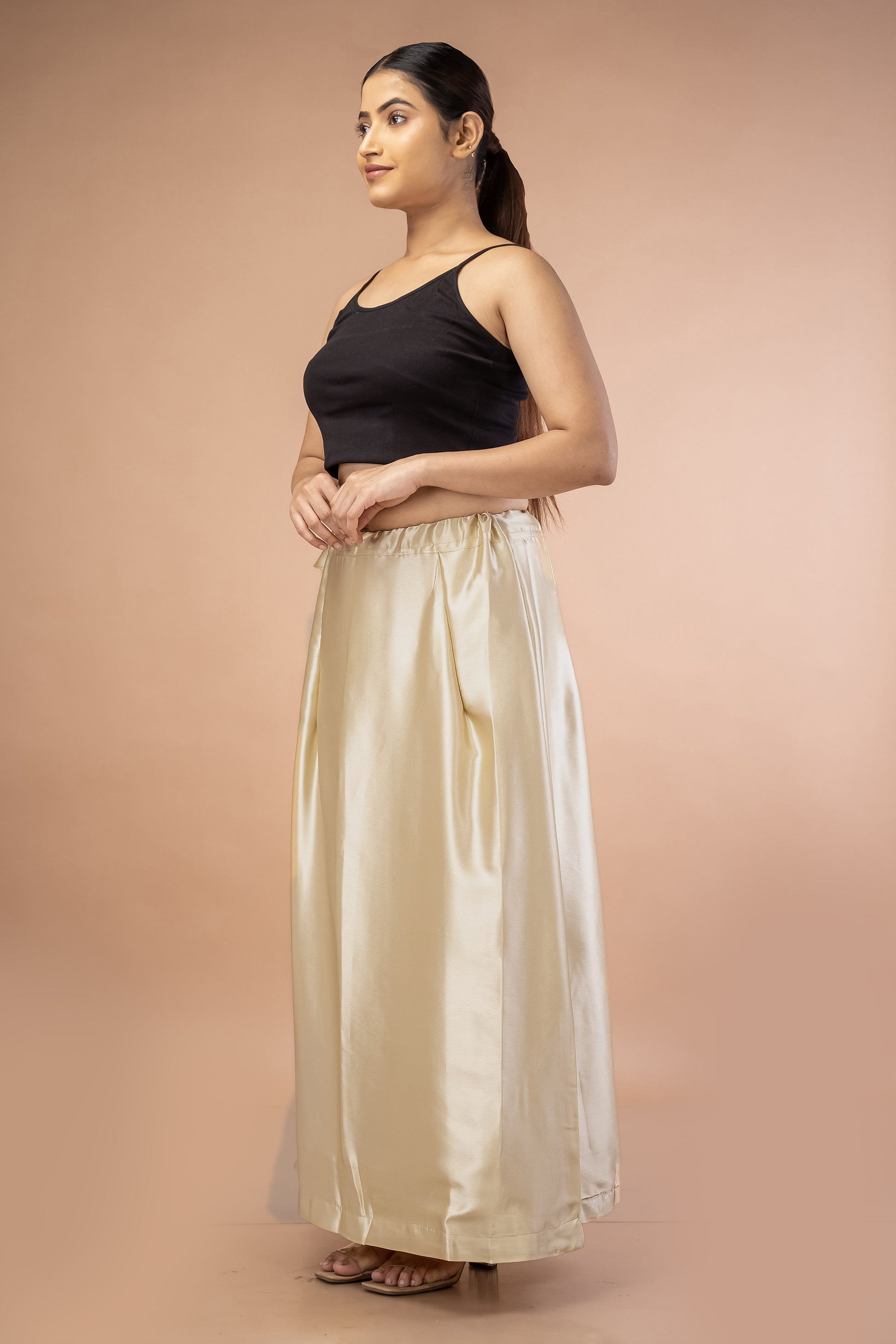 Beige Satin Petticoat - Sarla Creations