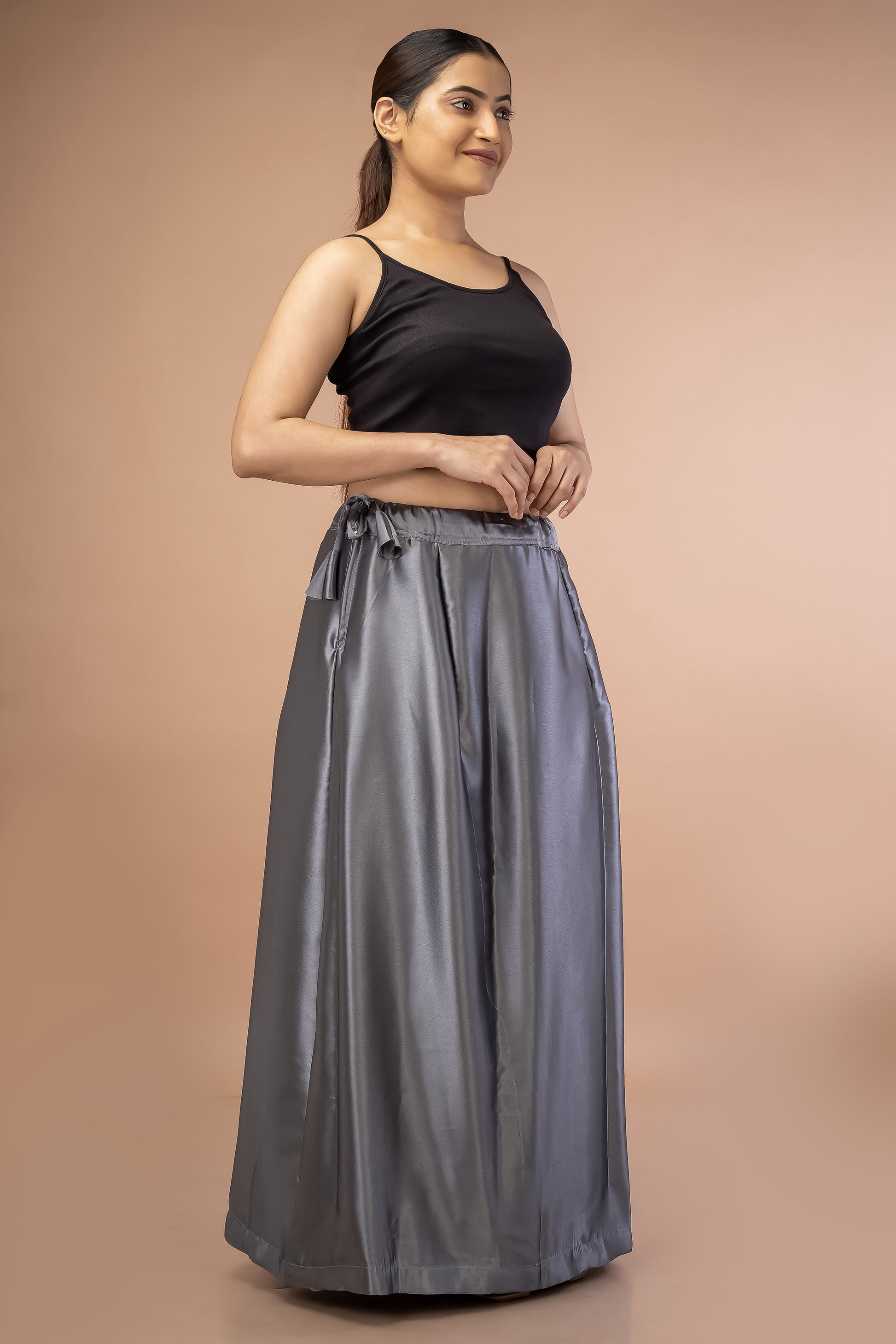 Grey Dark Satin Petticoat - Sarla Creations