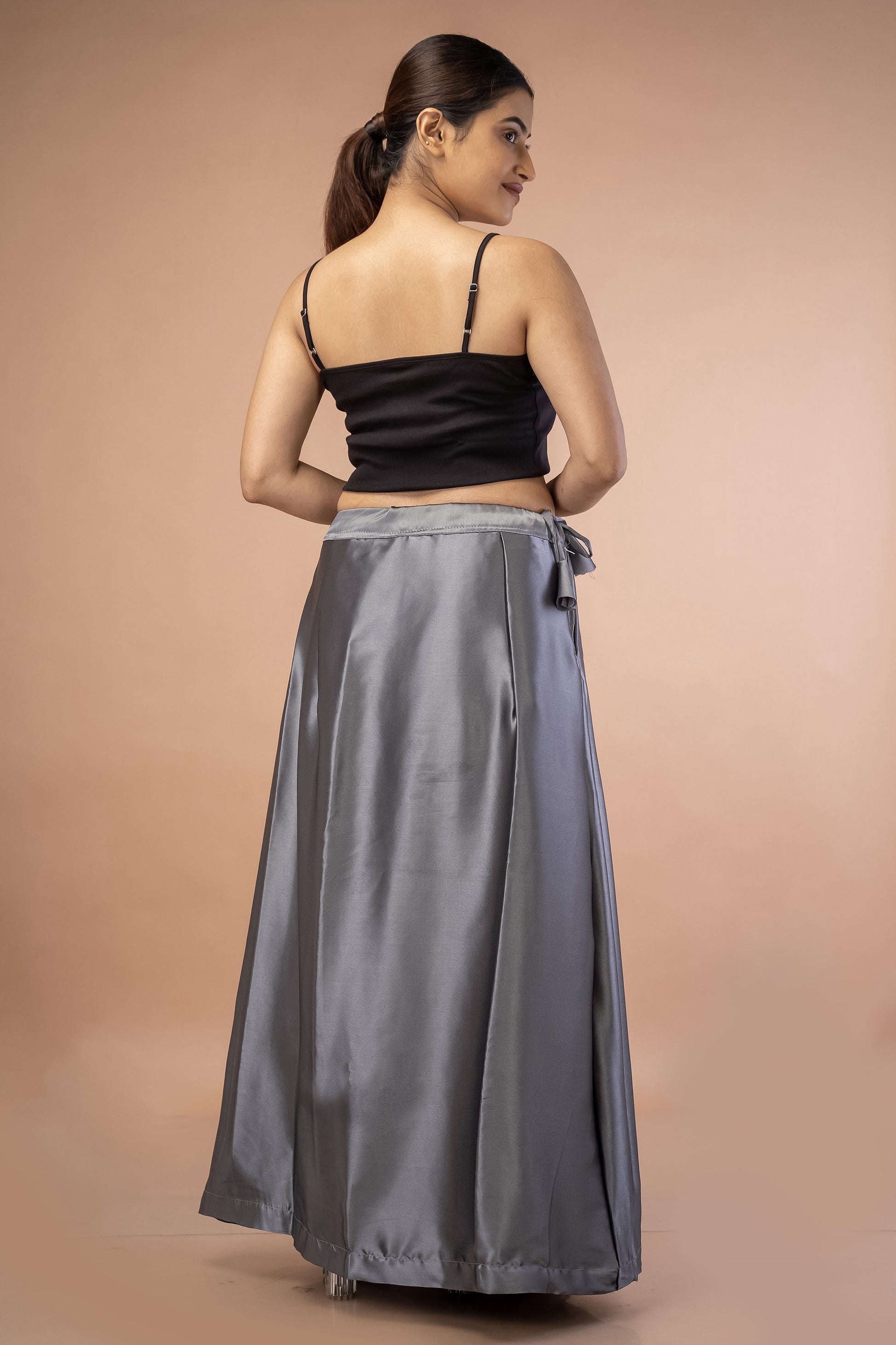 Grey Dark Satin Petticoat - Sarla Creations