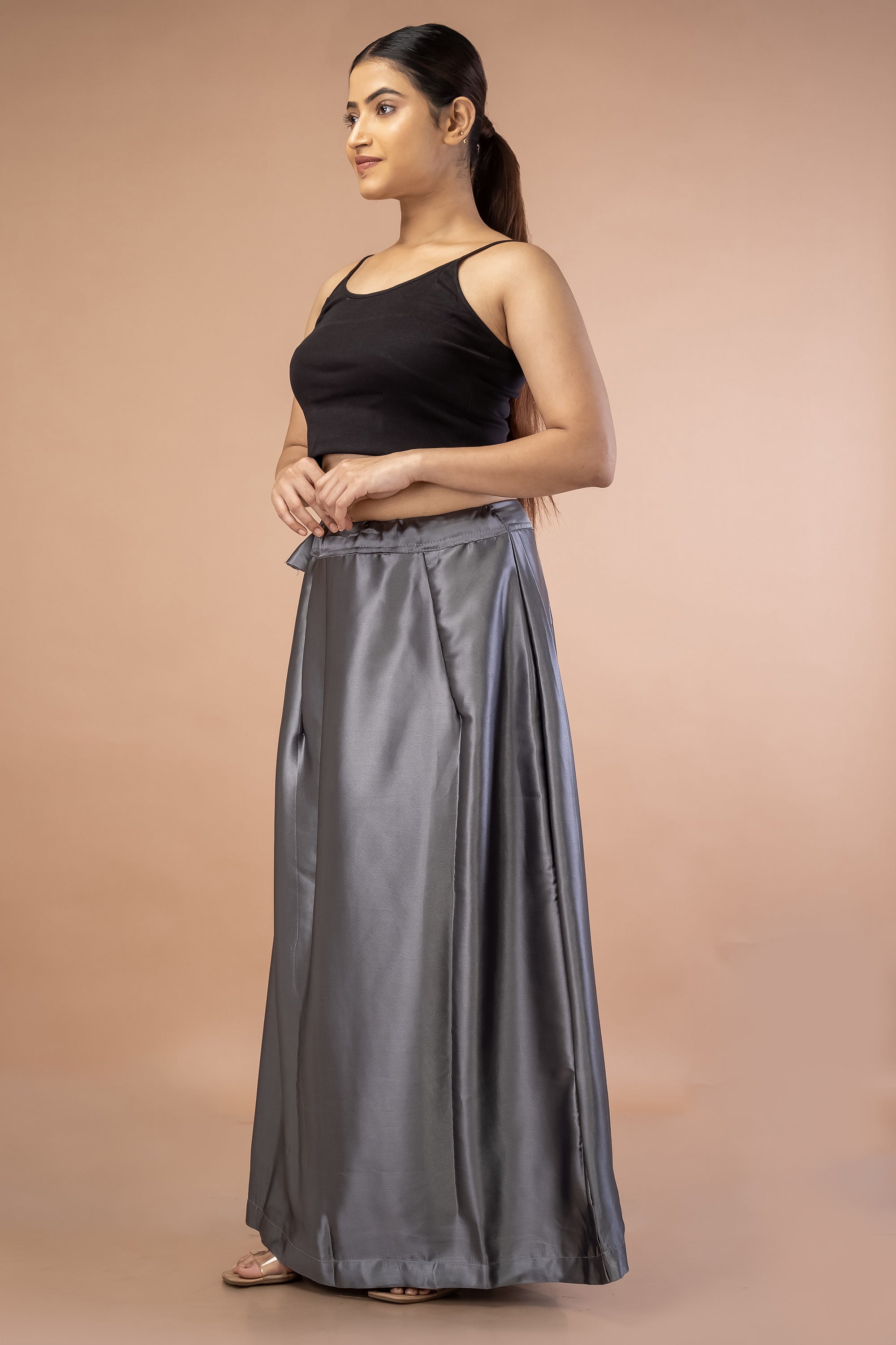 Grey Dark Satin Petticoat - Sarla Creations